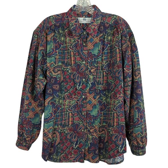 Vintage Lee Authentic Clothing Long sleeve Art Paisley Floral Button up blouse M - Picture 1 of 16